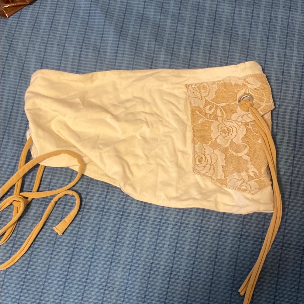 Source Unknown Cream and Tan Lace Pouch